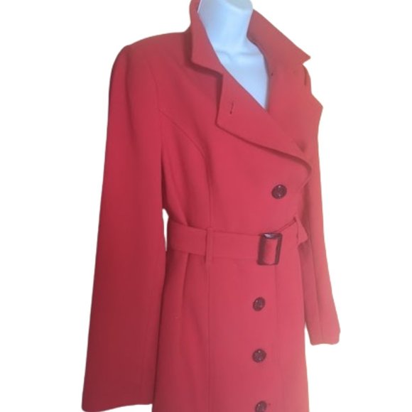 Bright Red Belted Peacoat Size Large - Picture 7 of 10